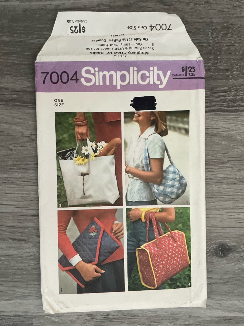 Vintage 1970s Simplicity 7004 Sewing Pattern for 4 Different Bags (incl. tote)